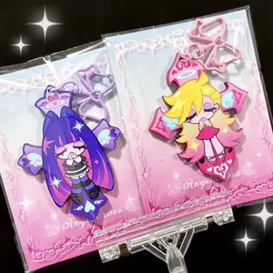 2pcs Panty & Stocking with Garterbelt Anime KeyChain Men Key Chain for Women Fashion Kawaii Figure Acrylic Keyring Pendant Gifts