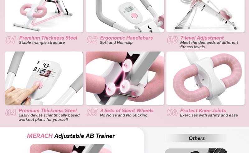 MERACH Adjustable Ab Trainer Machine LCD Monitor Foldable Abdominal Exercise Equipment Core Trainer Workout for Body Buttocks Shaper Fitness Equipment SpringStatements