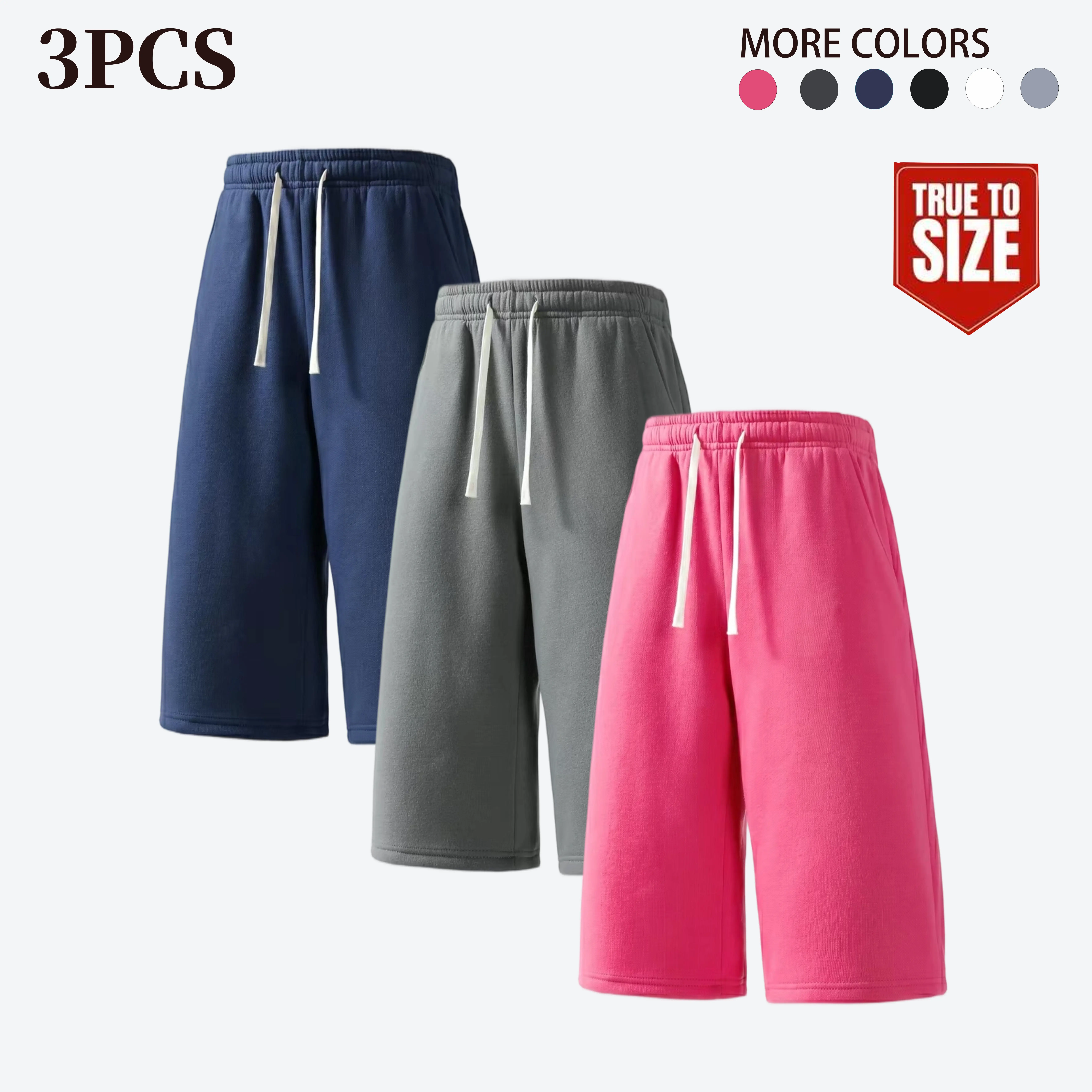 Men’s capri athletic pants—polyester knit fabric  loose drawstring design  relaxed fit  breathable  Korean street academy style  solid color summer bottoms
