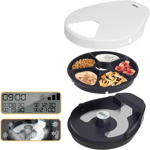 Wet  Automatic Feeder with Cooling, Semiconductor Refrigeration, with Timer, 5  Compartments for 330g  Each,  Meal Plates, Washable, for Cats (UBPET)