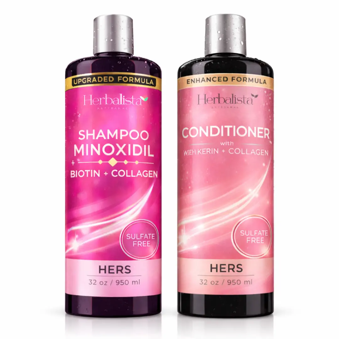 Herbalista Viral Women's Minoxidil Anti Hair Loss Keratin Shampoo & Conditioner Set, 32oz Each Cleansing Duo with Rose Petals-Mint Aroma, Alcohol-Free, Oil-Free, Lightweight, Hydrating for Voluminous Thick Hair, Hydrate, Hair Growth Shampoo