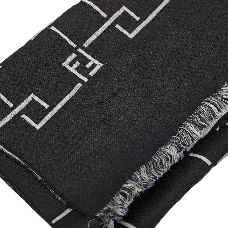 Pre-owned FENDI 1 Small Leather Goods FF Logo Scarf Black & Gray Rayon Acetate