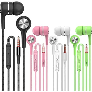 4 Pairs Wired Earbuds with Microphone & Volume Control, in Ear Earphones for School, Noise Isolating High Definition, for 3.5mm Jack,For iPhone,iPad,iPod,Samsung,Google Devices (A12-4)
