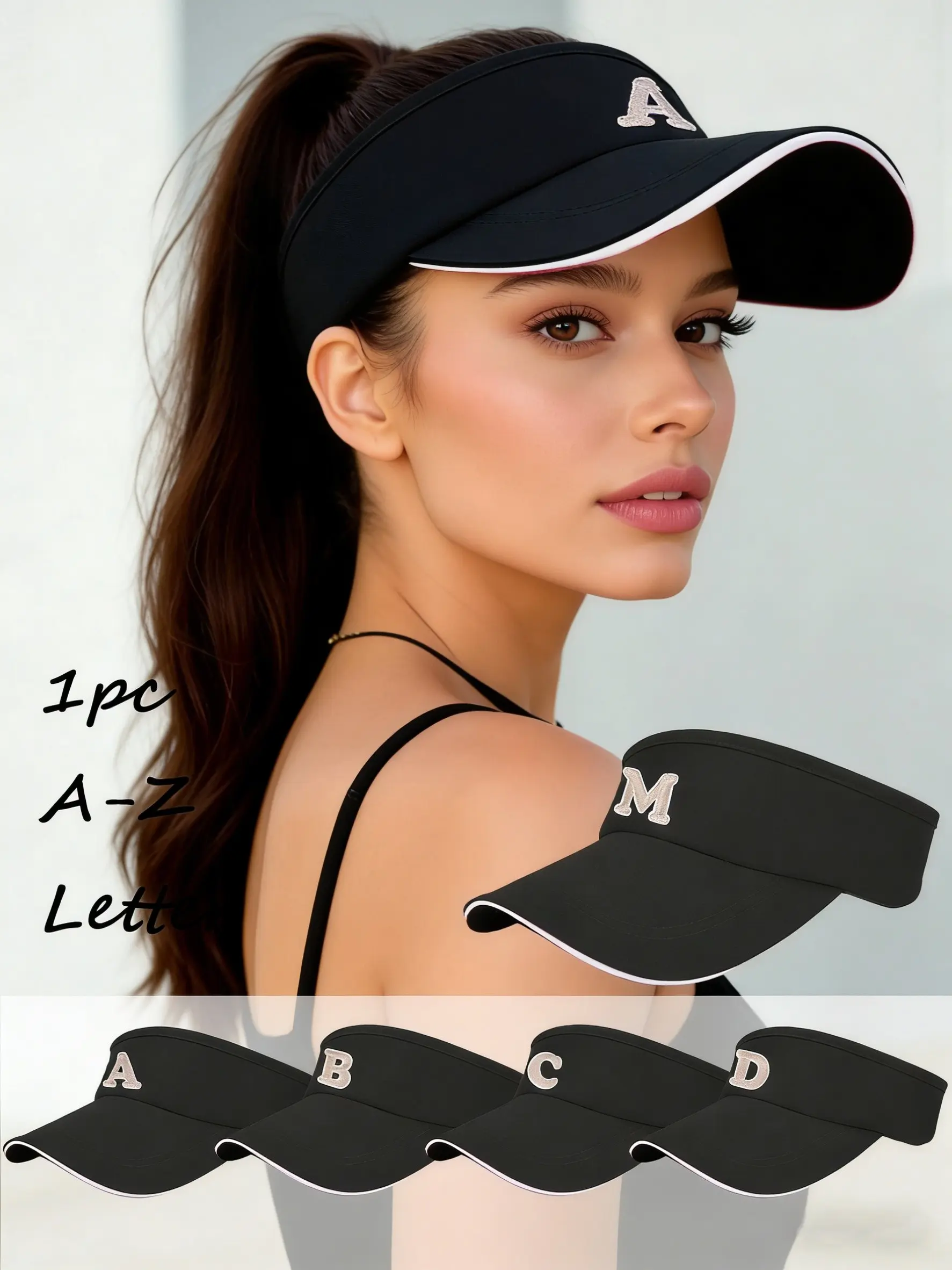 Outdoor Running Tennis Visor Hat for Women A-Z Letter Embroidered Breathable Sun Protection Adjustable Empty Top Sun Cap Sports Outdoor Hats