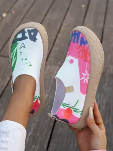 Women's Spring & Fall Breathable Slip-On Comfort Walking Shoes, Soft Sole Casual Sports Sneakers, Lazy Style Ladies Footwear