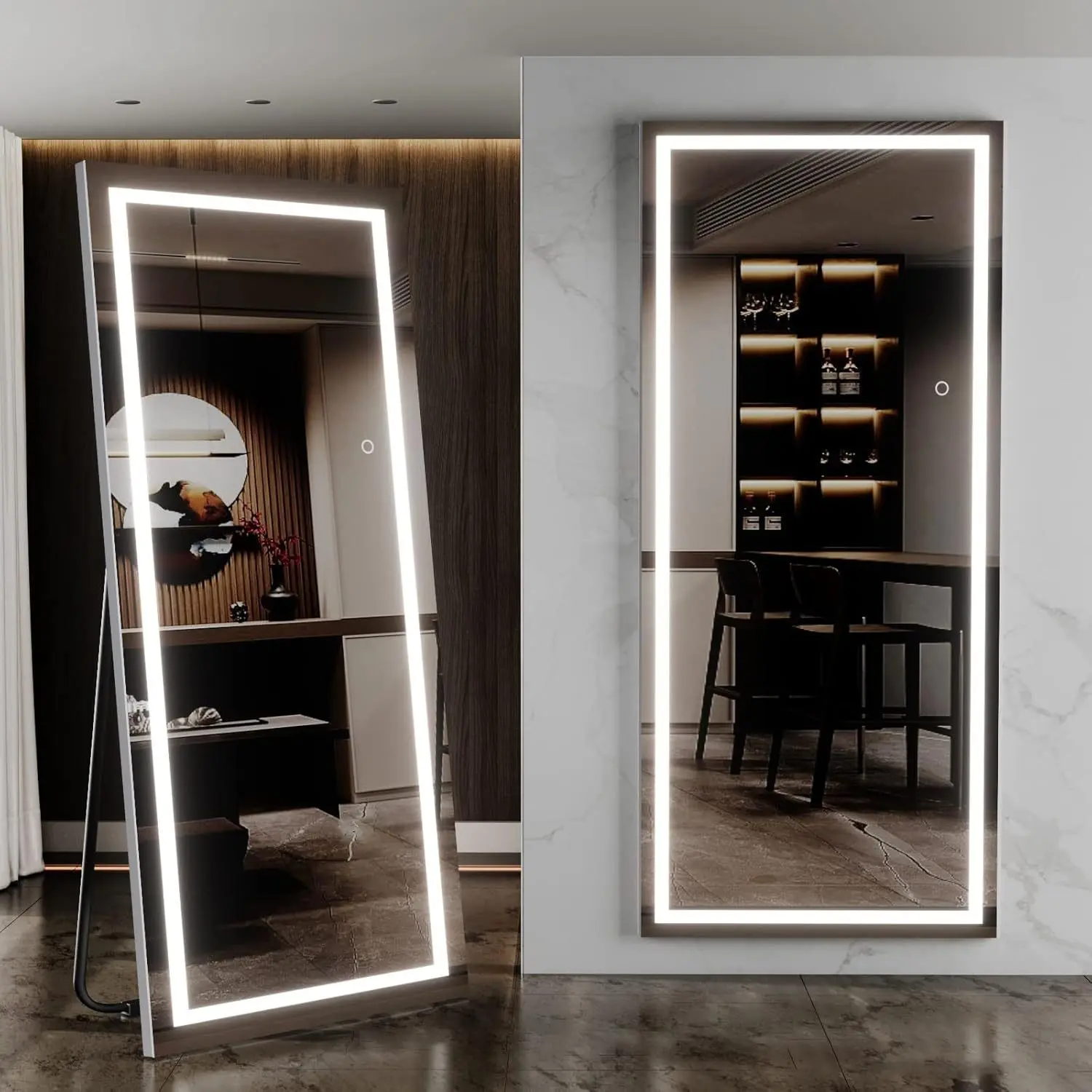 Full Length Mirror with Lights, LED Full Length Mirror, Lighted Full Body Length Light Up Mirror Touch, Free Standing Mirror, Wall Mounted/ Leaning Mirror
