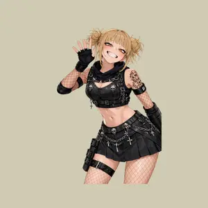 Toga Gothic Punk Tactical Girl Sticker,  Anime Smile Waifu Tattoo Dark Outfit Decal Gift, Vinyl Sticker 2x2 to 6x6inch