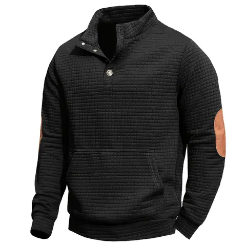 Zaitun Men's Plus Size 1/4-Zip Waffle Knit Polyester Pullover Sweatshirt - Collared Neck Knitwear, Long Sleeve, Fall Winter Casual Business Tops, Clean Look, Size Inclusive Men's Sweatshirts