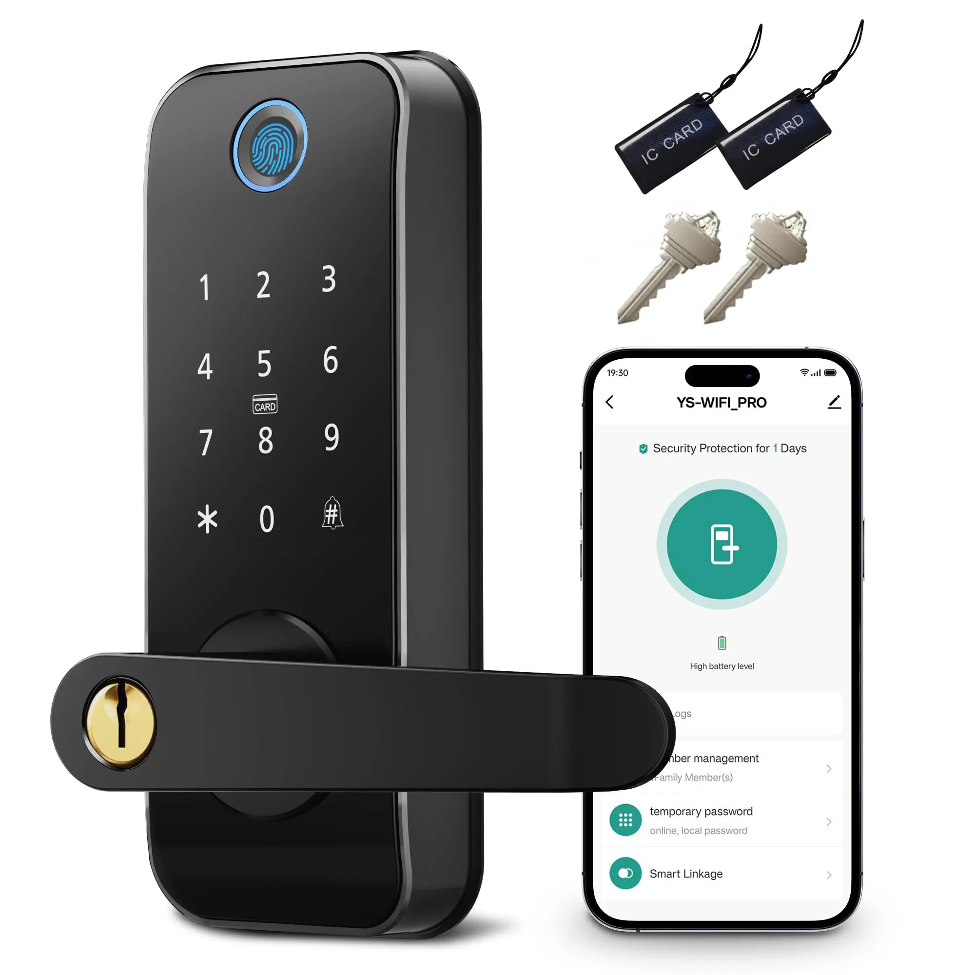 Smart Fingerprint Door Lock with Handle, Keyless Entry Door Lock with Touchscreen Keypad, Electronic Door Lock with Built-In Wi-Fi for Front, Bedroom and Interior/Exterior Doors