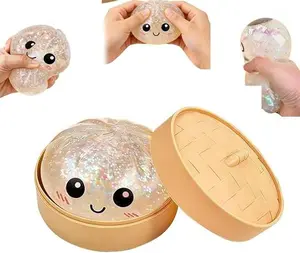 Viral Squishy Dumplings-  Glitter Dumpling with Box, Dumplings Sensory Squeeze Toy for Stress Relief Stretchy Desk Toys