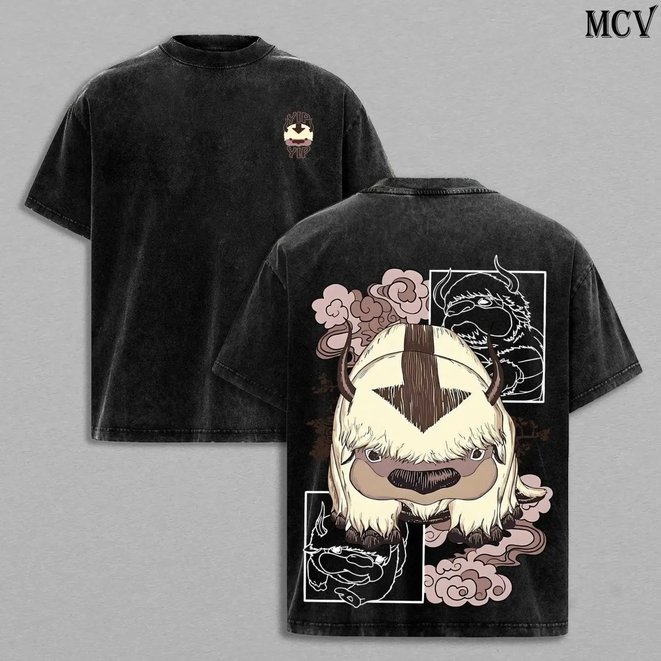 Appa Vintage Washed Graphic Tee Oversized Cotton T-Shirt | Men's Gym Pump Cover Flying Bison ATLA Streetwear Y2K Retro Top E81