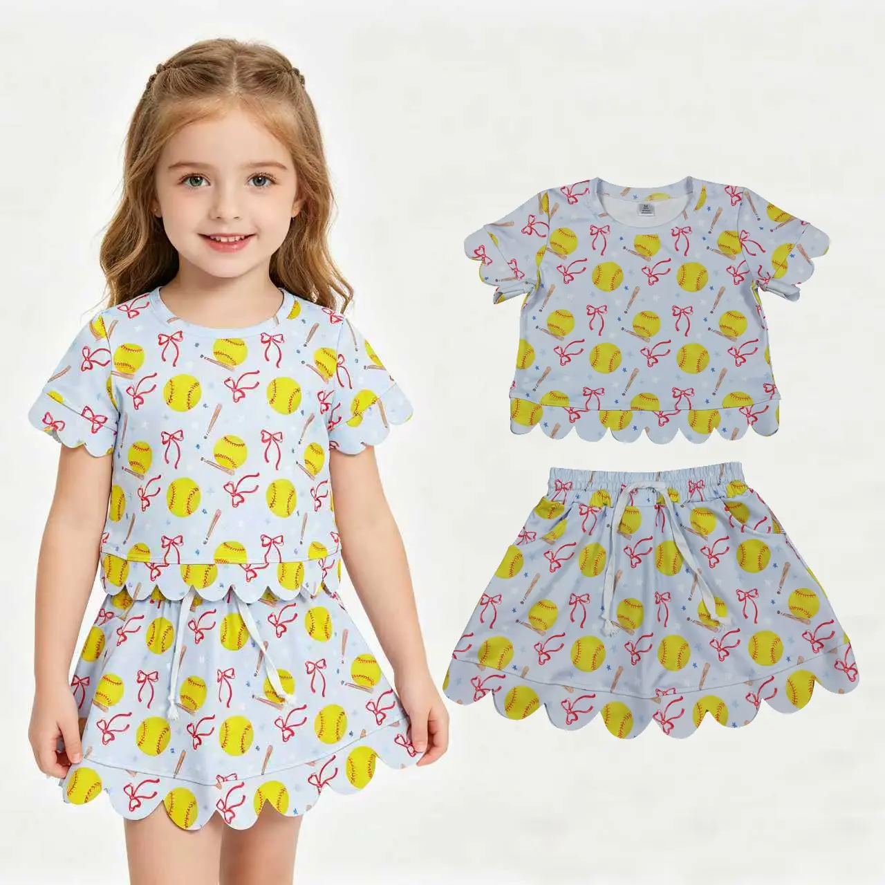 Girls Scalloped Softball Skirt Set | Quick Dry Sports Outfit & Cute Athletic Wear