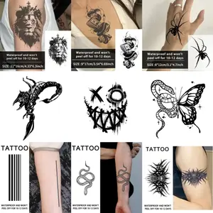 9 sheets realistic temporary tattoo stickers, featuring unique designs, waterproof,for men and women. for arms, waist, back, legs, and other body parts. Perfect for festivals, parties, and Halloween.