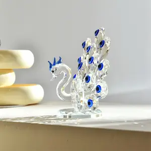 Crystal Peacock Figurine, Clear Peacock Statue, Traditional Style Ornament, Perfect for Weddings & Home Décor, Portable Design