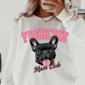 Black French Bulldog Mom Club Sweatshirt Frenchie - Soft 50% Cotton 50% Polyester Pre-shrunk Classic Fit Hoodie with Air-jet Spun Yarn