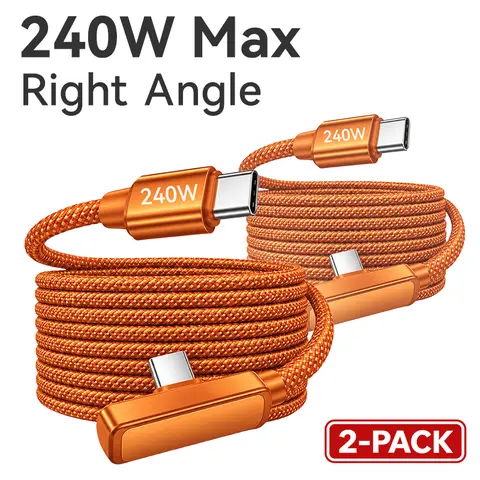 2-Pack Right Angle Braided Durable USB-C to Type C Charging Cable, 6.6feet Super Fast Charger, Supports 45w+, 100w, 240W Compatibility for iPhone15/16/17 Max, iPad Pro, MacBook techvibes