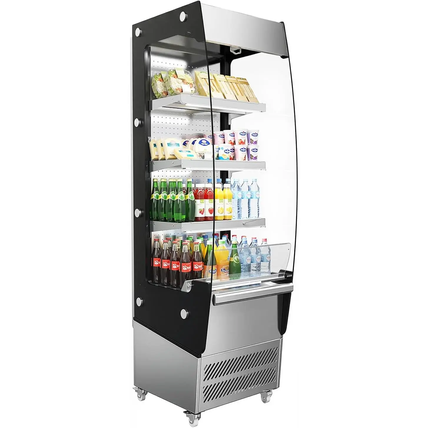 Upstreman 7.8 Cu. Ft Commercial Beverage Fridge Display Merchandiser Cooler - 110V-120V/115V, LED Lighting, Adjustable Shelves, Tempered Curved Front Glass Door, ETL NSF Listed, Left-Compatibility, for Restaurants, Cafes (OA78)