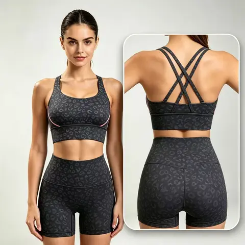 Yoga Clothes Set 2 Piece Gym Sports Shorts Set Women Back Bra High Waist Shorts Fitness Suit Running Workout Tracksuit Fathersdaygift Activewear Workout Athletic Sports Set