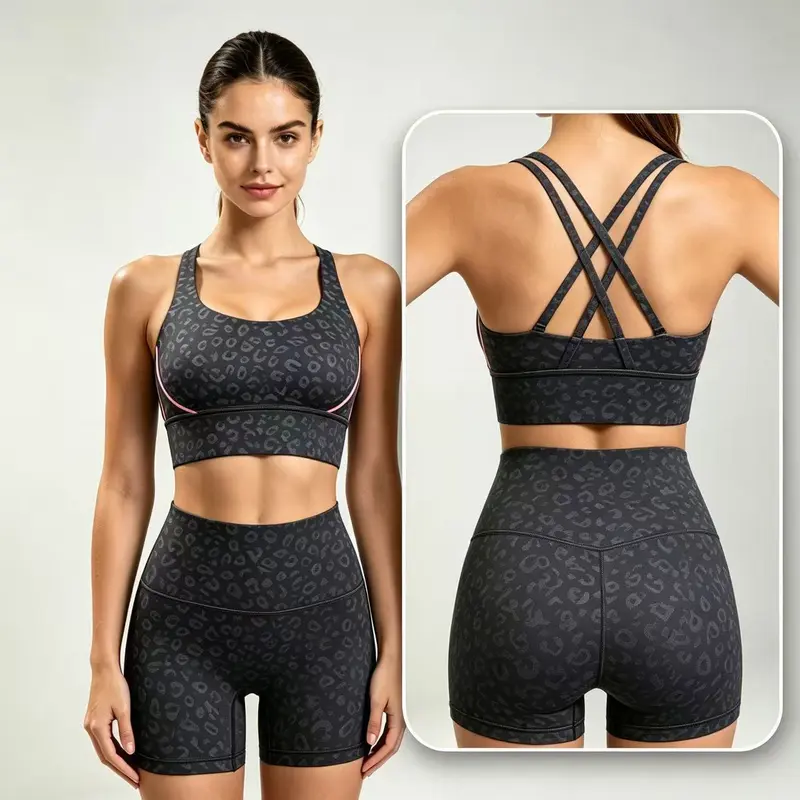 Yoga Clothes Set 2 Piece Gym Sports Shorts Set Women Back Bra High Waist Shorts Fitness Suit Running Workout Tracksuit Fathersdaygift Activewear Workout Athletic Sports Set