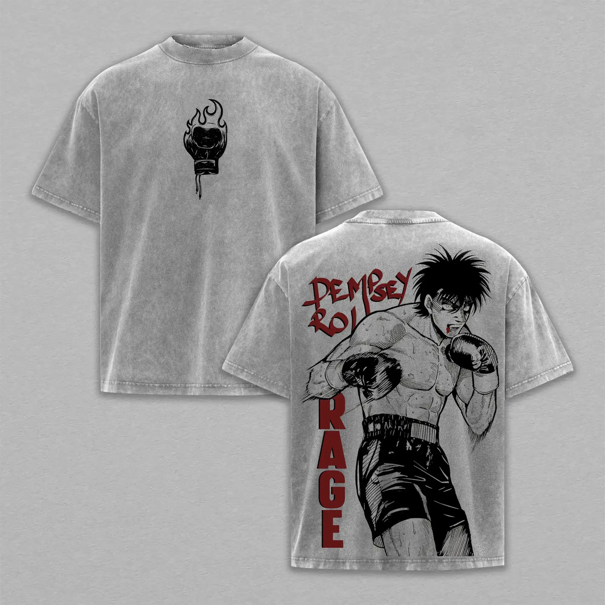 Vintage Acid Wash Hajime No Ippo Graphic Tee - Oversized Dempsey Roll Boxing Retro Streetwear | Unisex Anime Apparel T-Shirt, Hoodie & Gym Tank Top