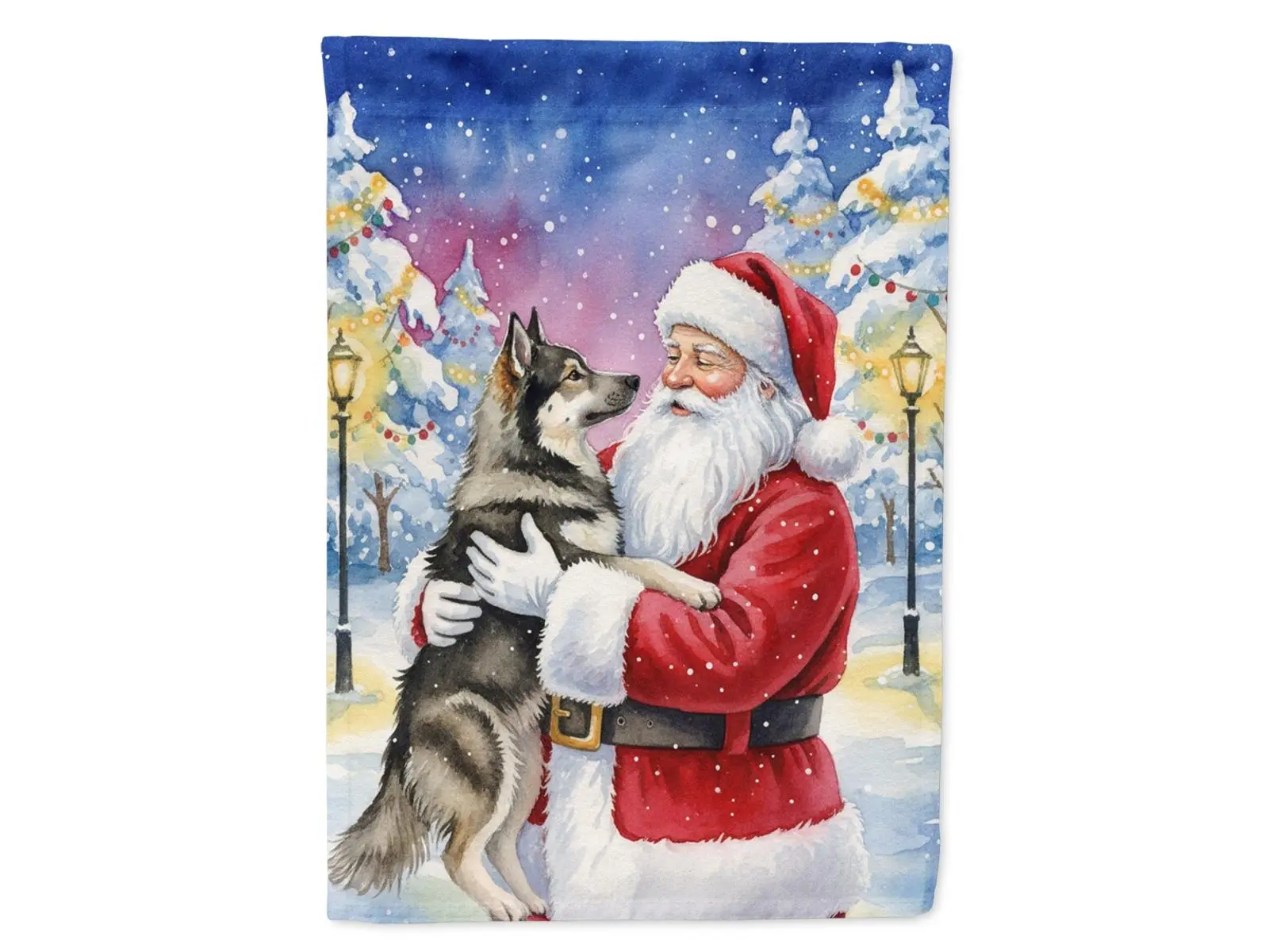 Carolines Treasures FNT1061GF Premium Unisex Rectangular Polyester Christmas Garden Flag, 15.5x11.25 in., Norwegian Elkhound & Santa Claus Design, Festive Outdoor Display, 0.19 lbs, 1.5-inch Sewn-In Sleeve, Double-Sided