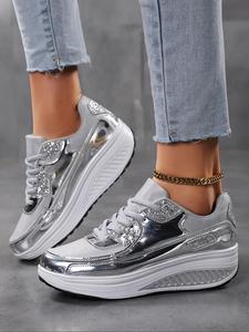 women's glitter lace up contrast mesh walking shoes, casual breathable comfortable sports shoes, female all-match round toe shoes for daily wear, sneakers