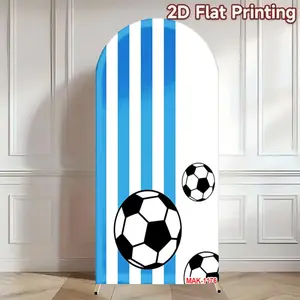 Blue White Stripe Soccer Ball Arch Backdrop 2-Sided Elastic Fabric for Kids Birthday Party Soccer Theme Photo Background