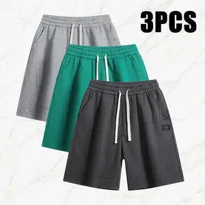 Pack of 3. Men’s cotton solid-color drawstring shorts, regular fit—casual, comfortable, breathable summer men’s bottoms for everyday wear.fathersdaygift.Summervibes