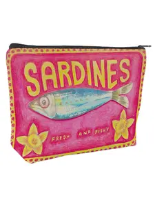 Vibrant Retro Sardines Canvas Makeup Bag, Durable Fade-Resistant Zipper Pouch, Playful Fish Design, Ideal for Travel, Gifts, Snacks, Coins