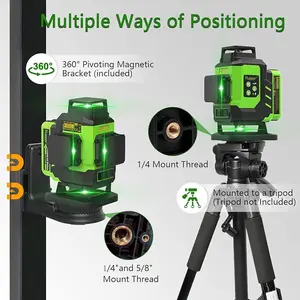 Huepar LS04CG 4X360 Horizontal 16-line Green Beam 4D Horizontal Line Tile Floor Tools  2 X 360 horizontal and 2 X 360 vertical laser lines with two lithium-ion batteries home repair tools, construction site appliances laserlevel