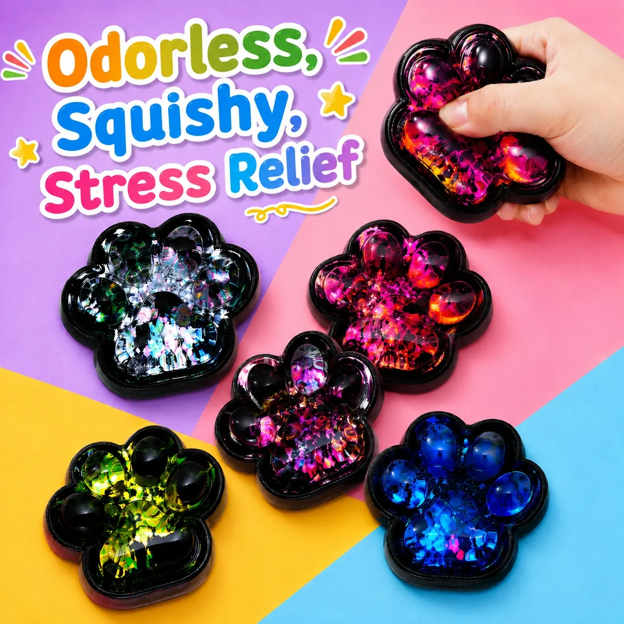 Cute Cat Paw Squishy Toy with Premium Plastic Bag Packaging, Glitter Sensory Squeeze Toy for Stress Relief, Slow Rising Kawaii Paw Fidget, Decompression Squishy Gift for Kids & Adults