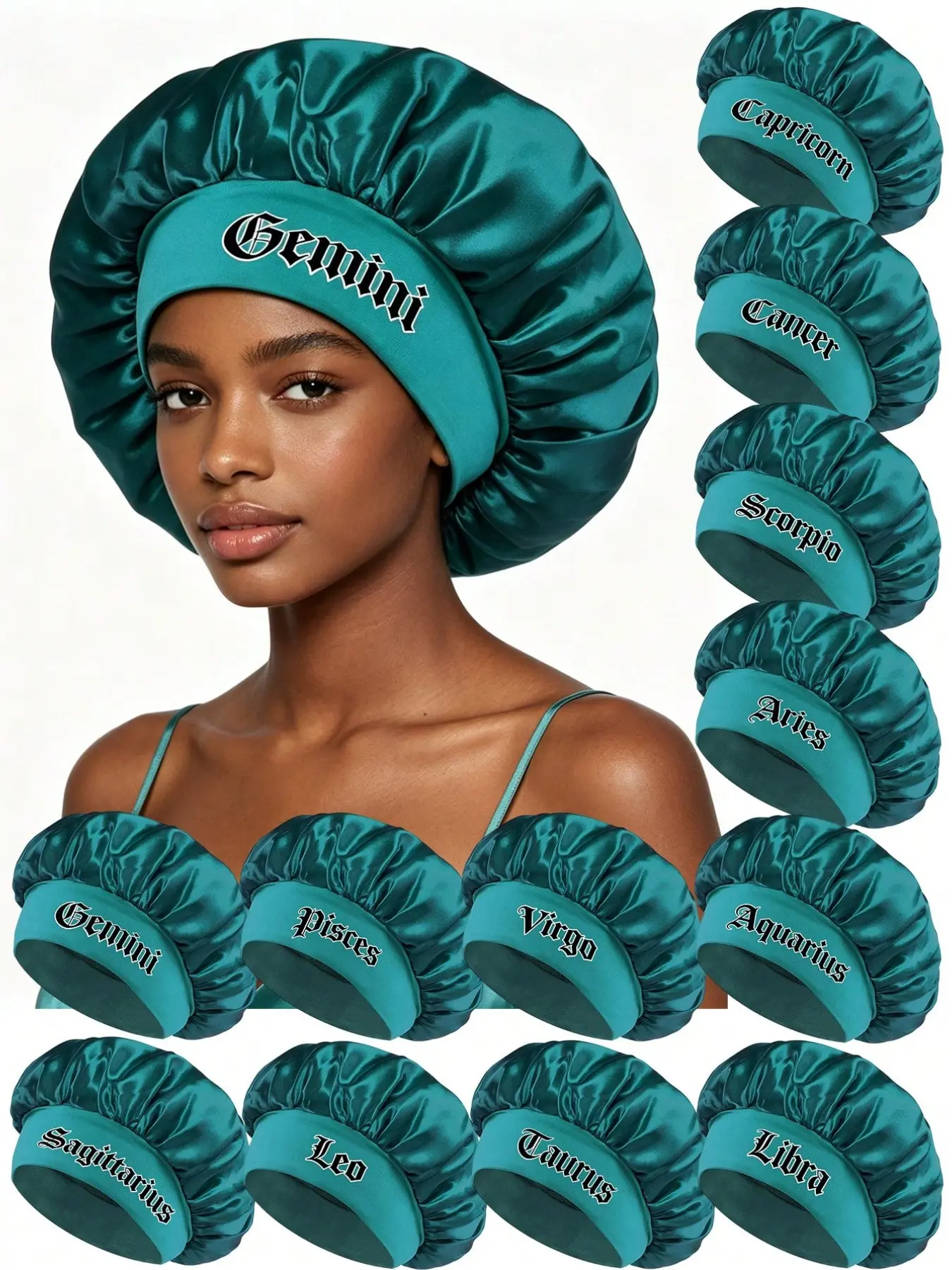 12 Constellations Light Luxury Silk Satin Sleep Cap, Sleeping Bonnet, Unisex Comfortable Hair Care Night Cap, Ideal for Curly & Braided Hairstyle Protection, Fashion Accessory Shower Cap, Hair Hat