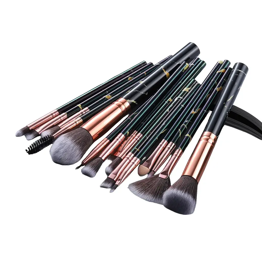 15-Piece Marble Makeup Brush Set – Elegant & Travel-Ready by Velvora