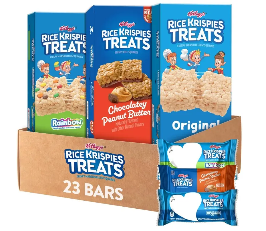 23 Bars Rice Krispies Treats Crispy Marshmallow and Rice Squares, Lunch Snacks, Kids Snacks, Variety Pack