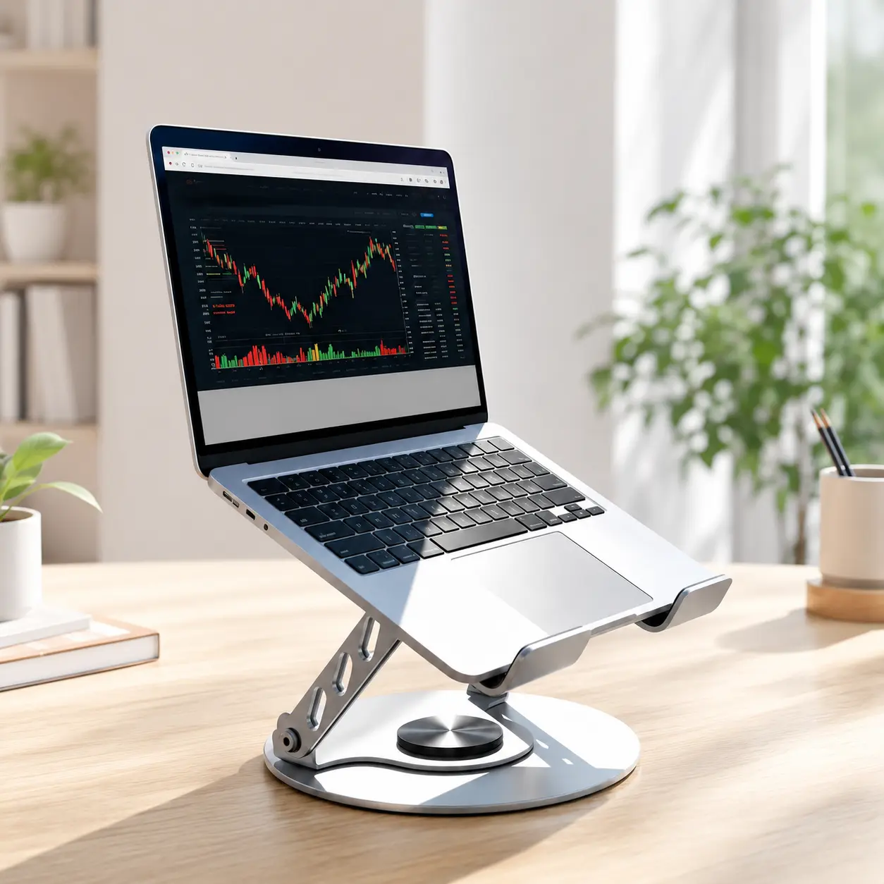 Heavy Duty Laptop Stand with 360° Rotation, Foldable Aluminum Laptop Riser for Desk, Ergonomic Adjustable Metal Notebook Stand with Cooling Ventilation Grid, Supports Up to 22 lbs, Fits Up to 17 Inch Laptops for Office Home Travel