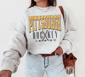 [SALE UP TO 50%] Vintage Pittsburgh Hockey Sweatshirt � Retro Pittsburgh Ice Hockey Crewneck Gear, Pennsylvania Hockey Fan Merch for Men & Women