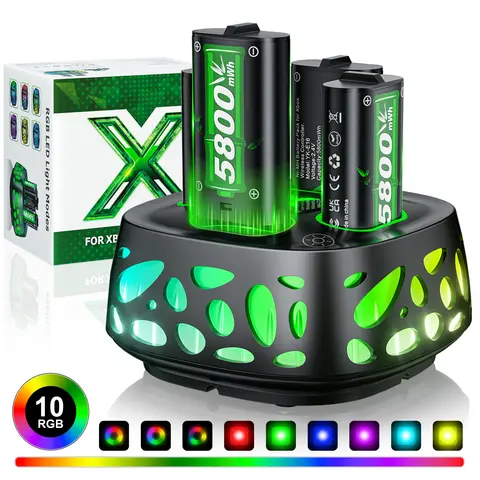 （All-New Plus Upgrade）Ponkor Xbox Controller Rechargeable Battery Packs (4×5800mWh) with Fast Charging Dock, Compatible with Xbox One, Series X|S, High-Capacity, Long-Lasting, LED Glow, Overheat Protection Console,back to school,back to school haul