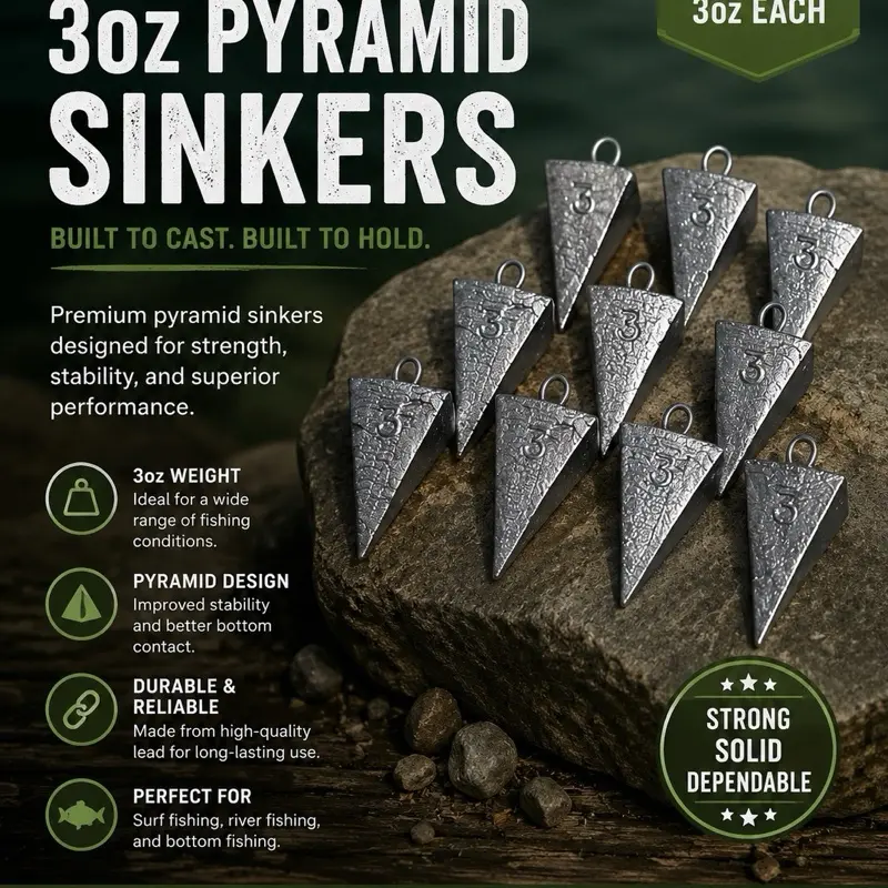 3oz Pyramid Sinker, Heavy-Duty Fishing Weight for Freshwater-Saltwater Angling