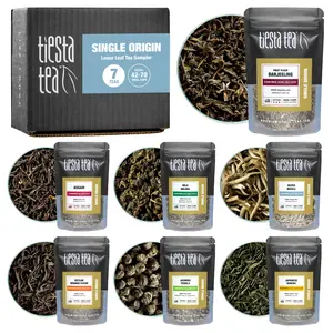 Tiesta Tea Single Origin Tea Sampler Set, Up to 56 Cups, Low to High Caffeine, Hot & Iced Tea, Loose Leaf Tea Variety Pack with Green, White, Black & Oolong Tea, 7 Sample Pouches