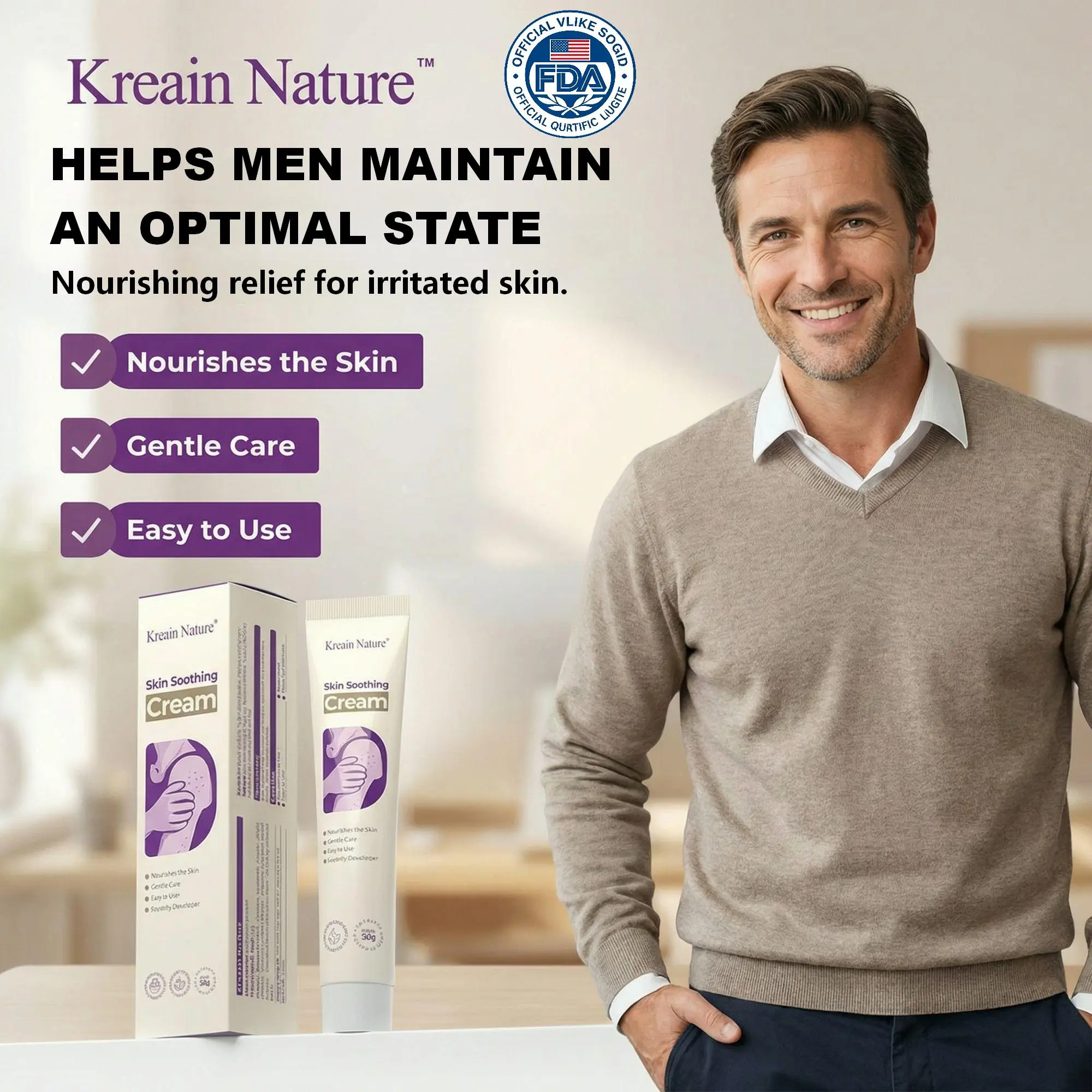 Kreain Nature All-Over Soothing Gel with Tea Tree & Cica - Gentle Hydrating Moisturizer for Sensitive Skin, Itch Relief & Razor Bump Relief, Face & Body Skin Care, Gentle Hydrating Sensitive, Hydrating Moisturizer Gel