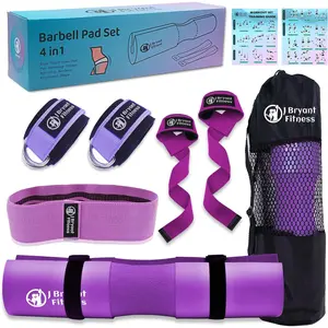 J Bryant Barbell Pad Set with 2 Ankle Straps for Cable Machines Hip Resistance Band Weight Lifting Straps Thick Cushion Hip-Thrusts Pad with Carry Bag for Squats Bench Press Workout