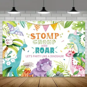 1pc 2D Flat Colorful Dinosaur Party Backdrop - 59"x39" Watercolor Jungle Scene with Friendly Dinosaurs, Polyester, Ideal for Youngsters' Birthday & Youngsters Shower Decorations, Cake Table Banner, and Photo Boot