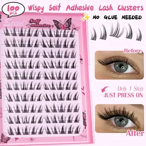No Glue Needed Lashes, Manga Style/ Wispy/ Flora/Butterfly Look, Self Adhesive Eyelash Clusters, Ultra-Thin & Lightweight, Fairy Eyelash Extensions with Tweezers, Easy Apply for Beginners (C Curl, No Residue, Long Lasting), Glueless Lashes Clusters