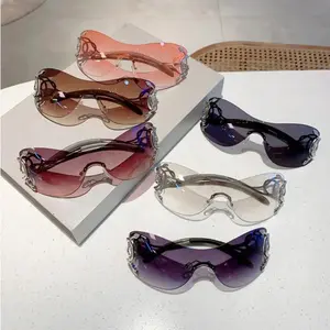 Snake Pattern Rimless Sunglasses, Metal Frame With UV400 Protection And One Piece Lenses For European American Trendy Daily Wear