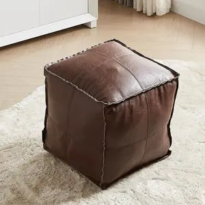 Unstuffed square leather ottoman cover, faux leather ottoman cover, pleated design, with storage function, 15.7" Square-shaped, multi-purpose sofa footstool, perfect for living room decor, can also be used as a coffee table...