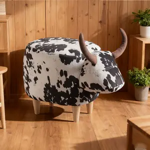 Animal Ottoman/Footstool, Black and White Cow-Shaped Ottoman, Modern Ottoman, Modern Accent Stool Home Decor, Suitable for Living Room, Bedroom, Porch, Garden, Backyard, Balcony