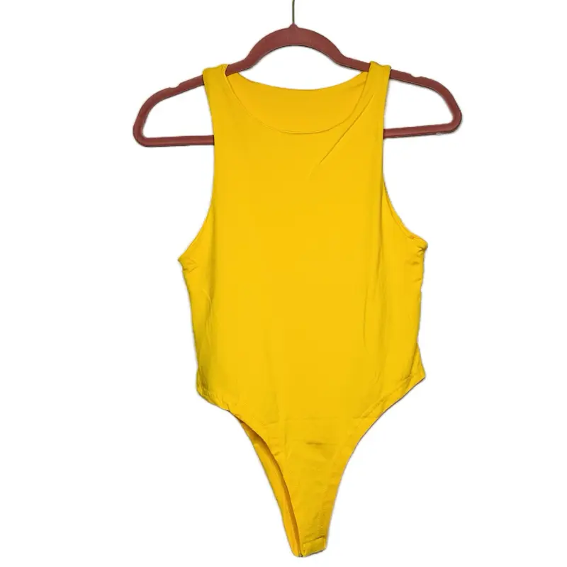 GIA Women's Round Neck Bodysuit Tank Top - Yellow Buttery Soft Double layer, Sleeveless Chic Casual Jumpsuit with Breathable Fabric for All Seasons, Machine Washable Size-Large