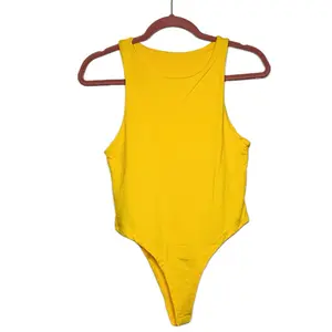 GIA Women's Round Neck Bodysuit Tank Top - Yellow Buttery Soft Double layer, Sleeveless Chic Casual Jumpsuit with Breathable Fabric for All Seasons, Machine Washable Size-Large