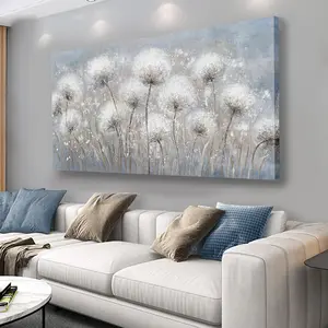 Framed Floral Canvas Wall Art White Wall Decor Aesthetic Artwork Dandelion Canvas Painting For Living Room Bedroom Dining Room Office Home Decor 32x16 Inch Easy To Hang