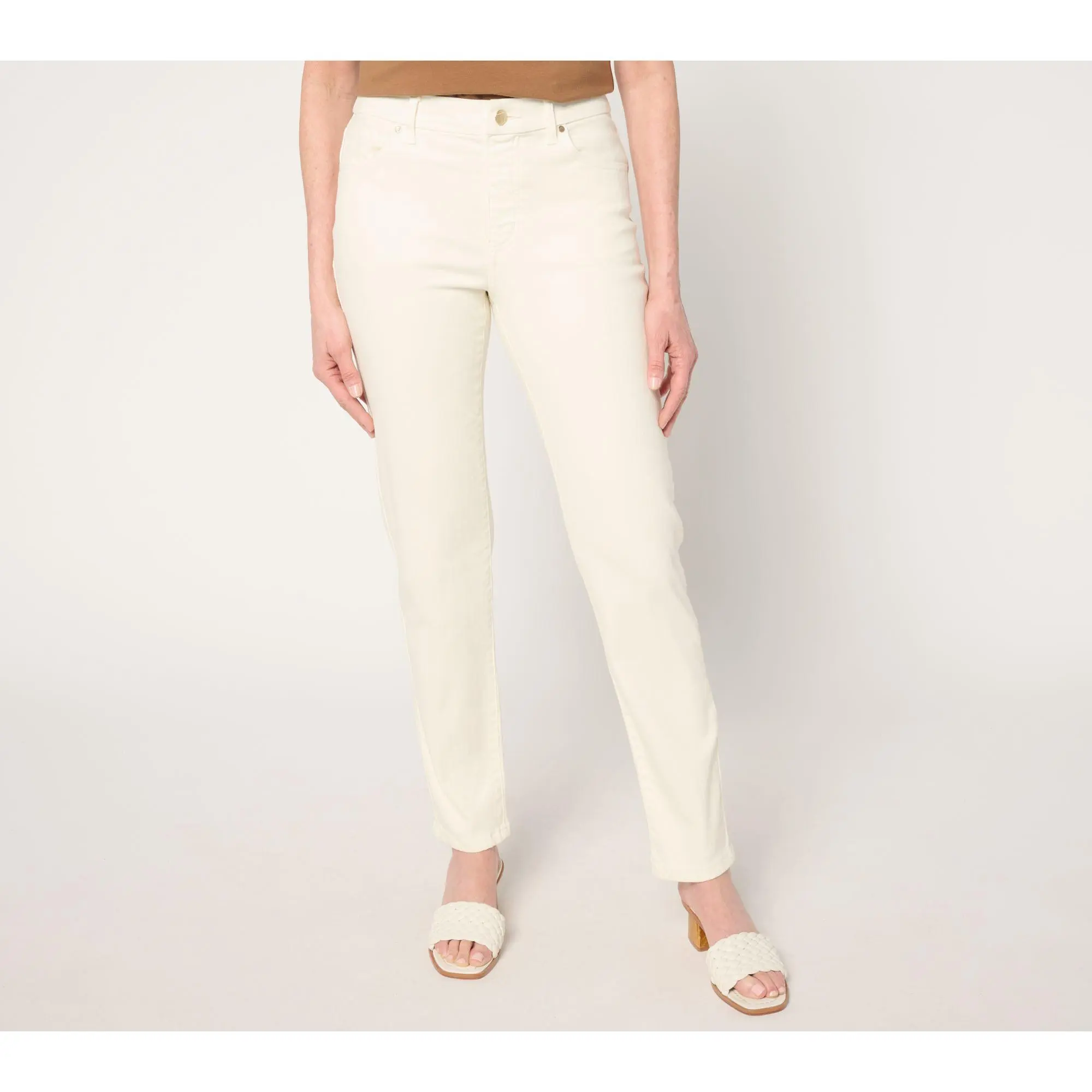 Women with Control Contour Curves Regular Ivory Wash Denim Pants